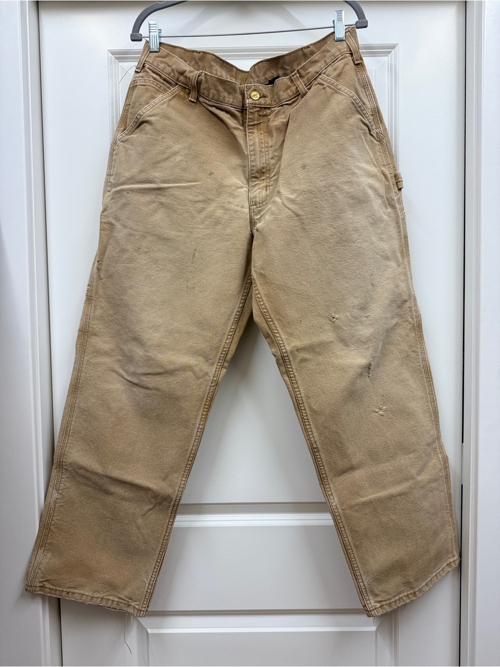 Vintage Carhartt Distressed Duck Canvas Carpenter Pants Tan 36x32